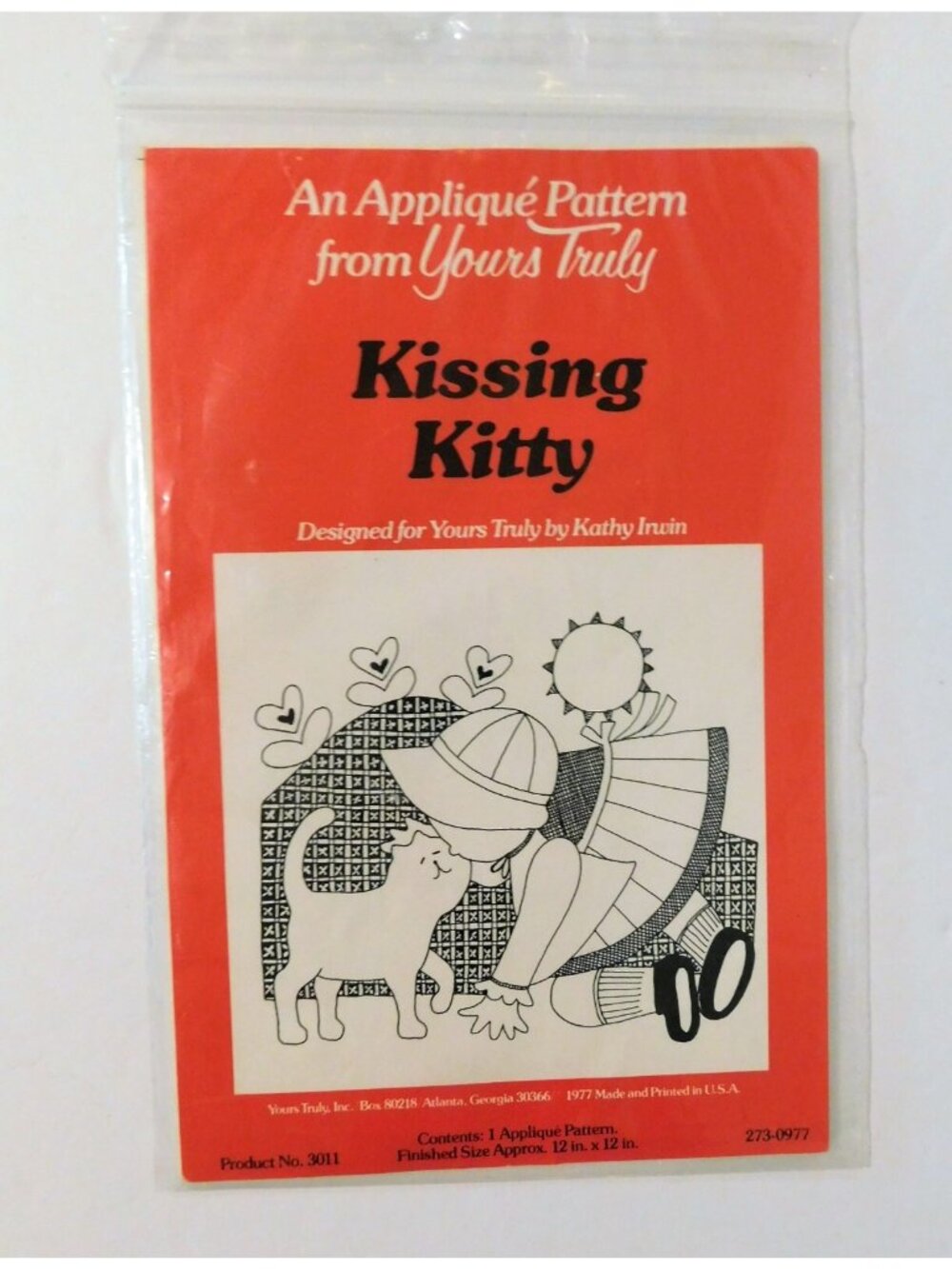 Kissing Kitty Vintage Applique Pattern 1977 Kathy Irwin Cat Kitten Yours Truly